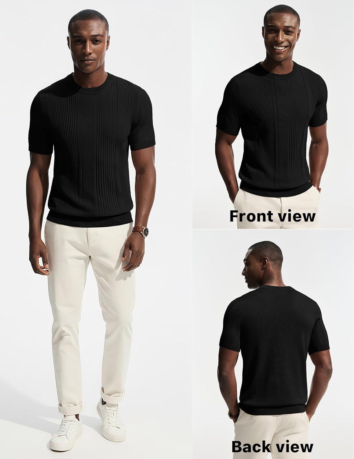 imagePJ PAUL JONES Mens TShirts Knit Tee Shirt Textured Crewneck Tee Short Sleeves T ShirtBlack