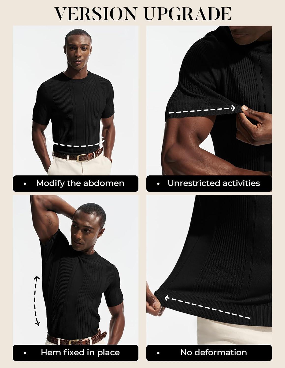 imagePJ PAUL JONES Mens TShirts Knit Tee Shirt Textured Crewneck Tee Short Sleeves T ShirtBlack