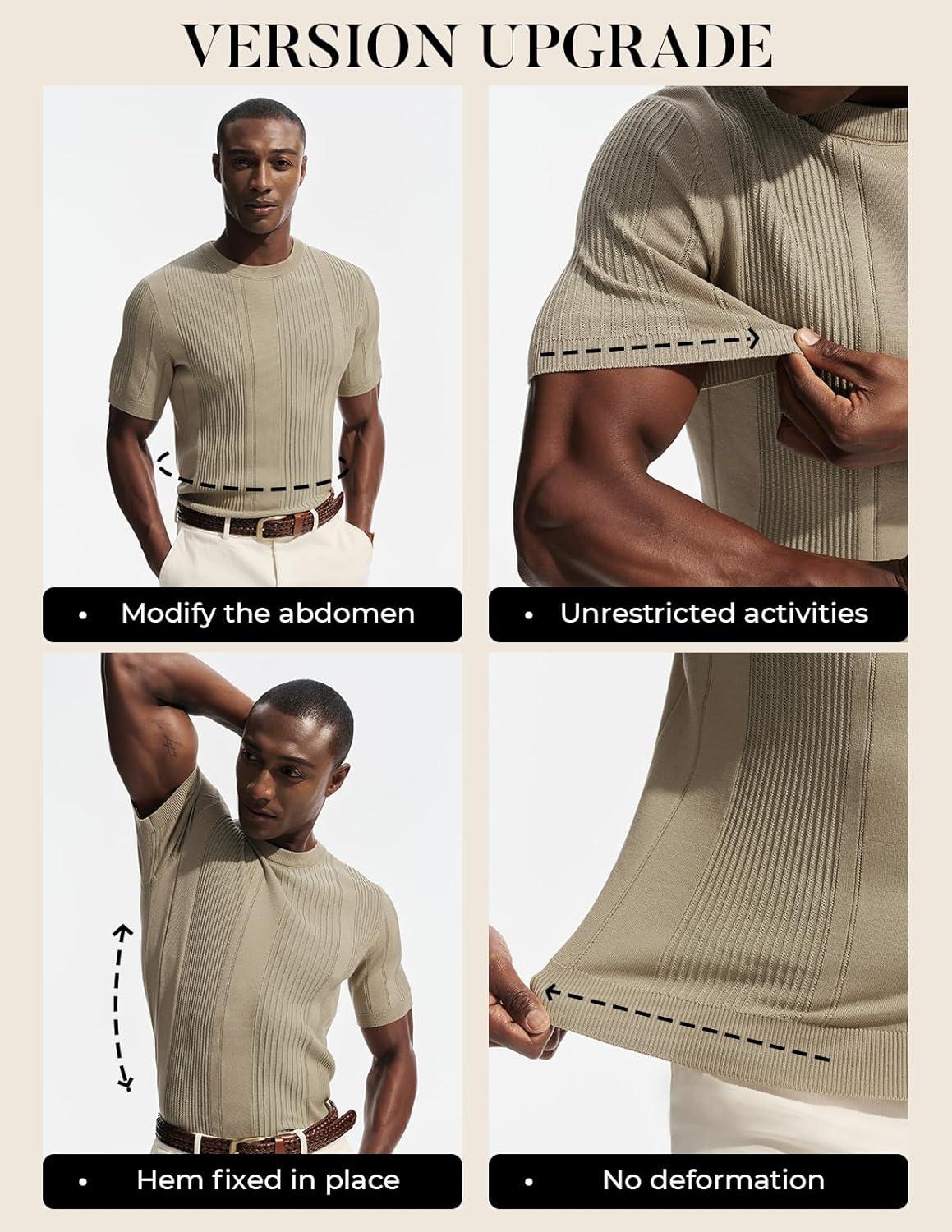 imagePJ PAUL JONES Mens TShirts Knit Tee Shirt Textured Crewneck Tee Short Sleeves T ShirtLight Khaki
