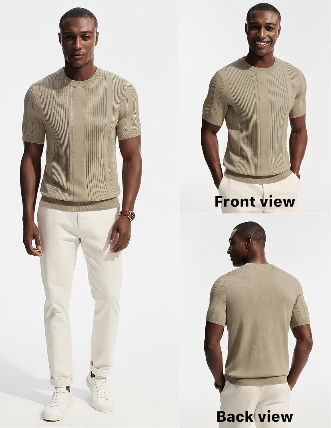 imagePJ PAUL JONES Mens TShirts Knit Tee Shirt Textured Crewneck Tee Short Sleeves T ShirtLight Khaki