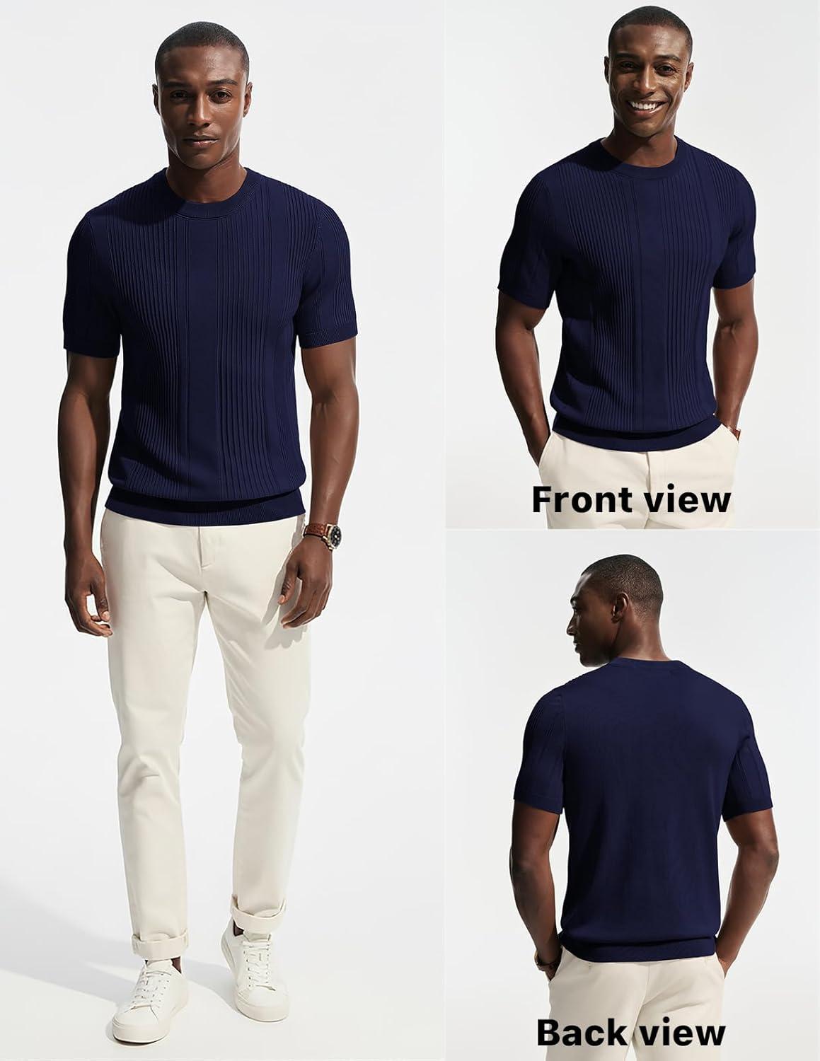 imagePJ PAUL JONES Mens TShirts Knit Tee Shirt Textured Crewneck Tee Short Sleeves T ShirtNavy Blue