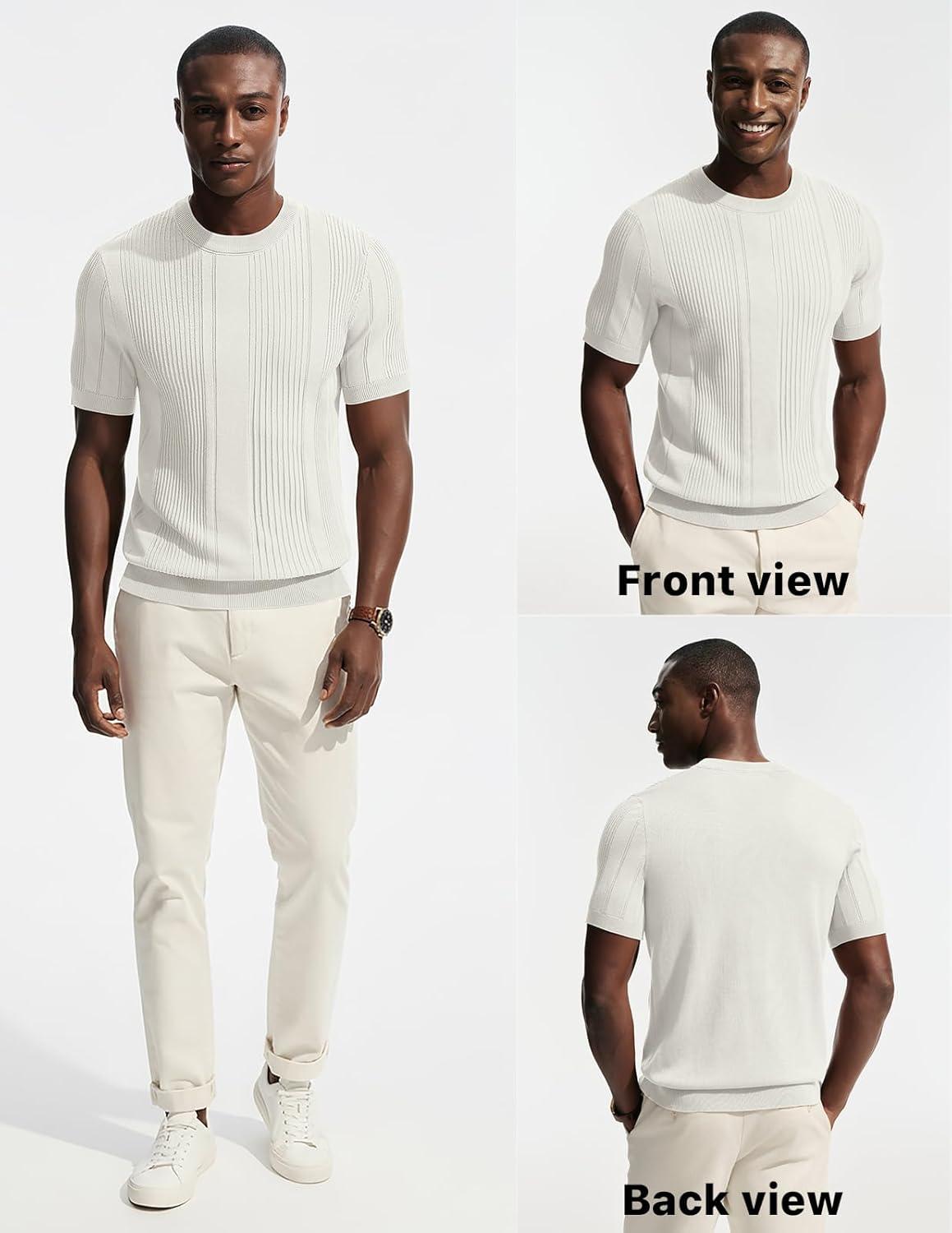 imagePJ PAUL JONES Mens TShirts Knit Tee Shirt Textured Crewneck Tee Short Sleeves T ShirtWhite