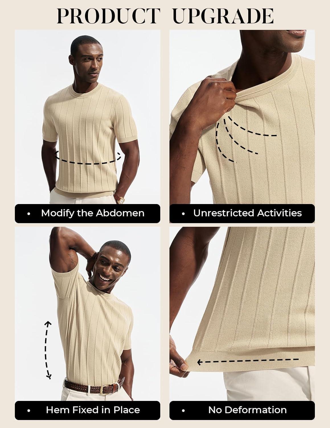 imagePJ PAUL JONES Mens TShirts Short Sleeve Crewneck Knit Texture Shirt Fashion Casual Stretch Tee ShirtsBeige