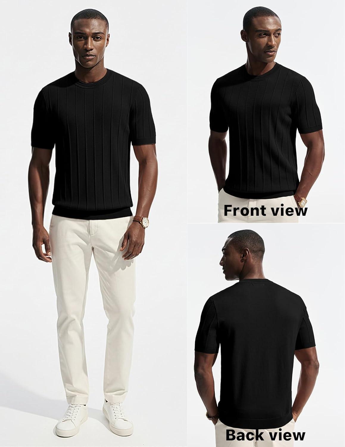 imagePJ PAUL JONES Mens TShirts Short Sleeve Crewneck Knit Texture Shirt Fashion Casual Stretch Tee ShirtsBlack