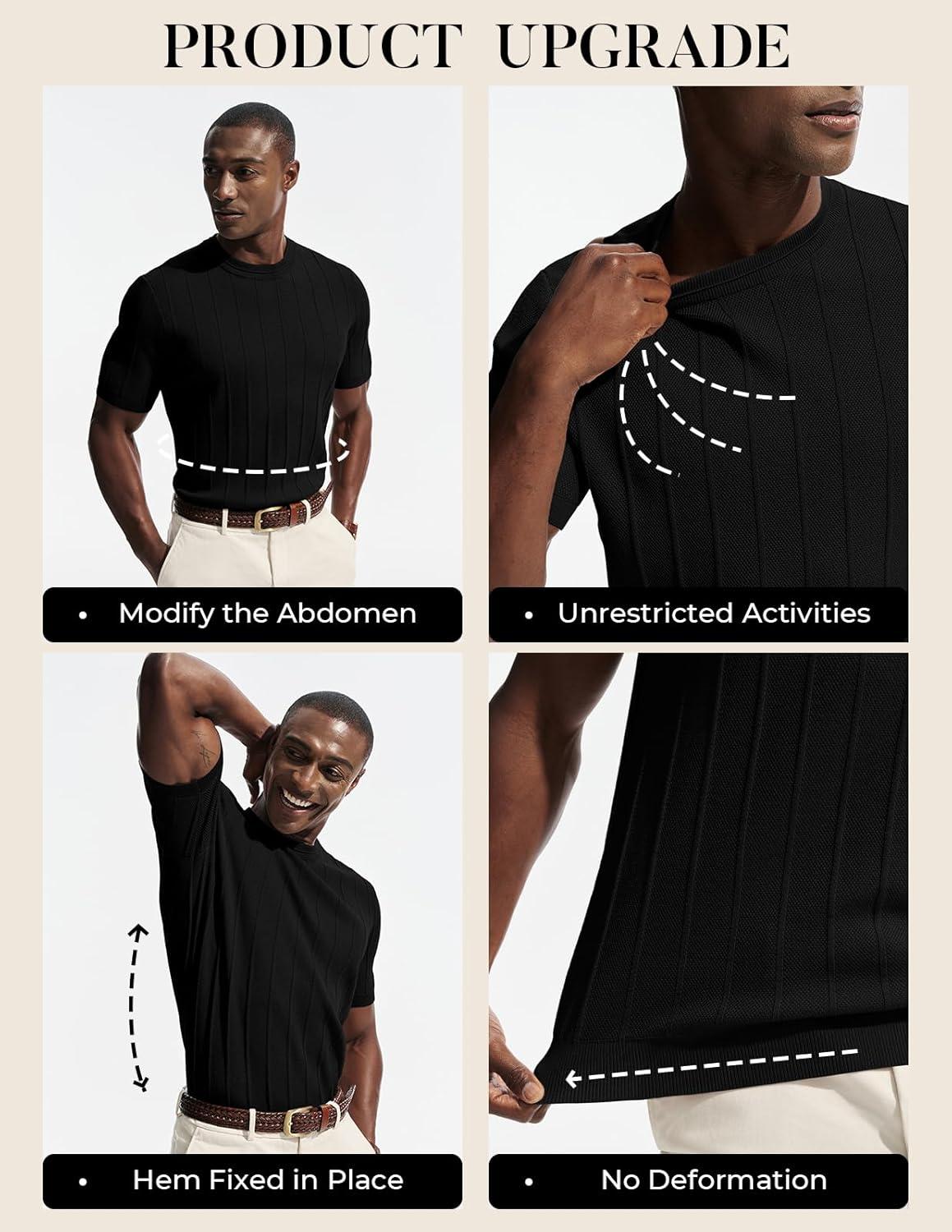 imagePJ PAUL JONES Mens TShirts Short Sleeve Crewneck Knit Texture Shirt Fashion Casual Stretch Tee ShirtsBlack