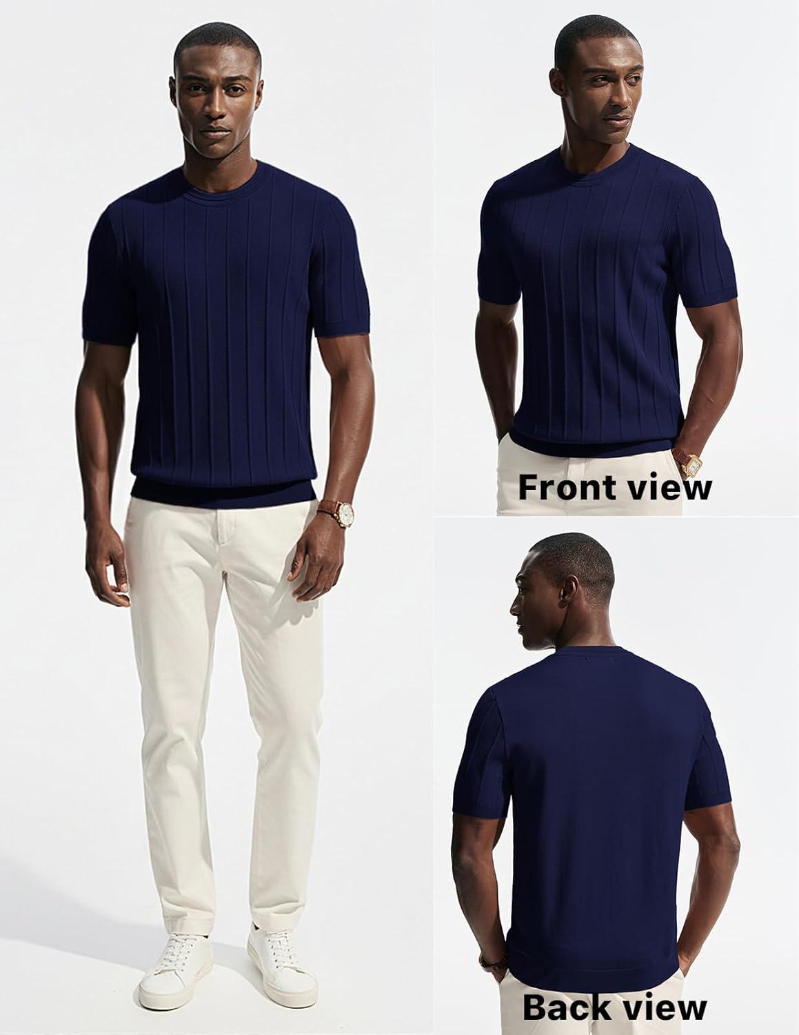 imagePJ PAUL JONES Mens TShirts Short Sleeve Crewneck Knit Texture Shirt Fashion Casual Stretch Tee ShirtsDark Blue