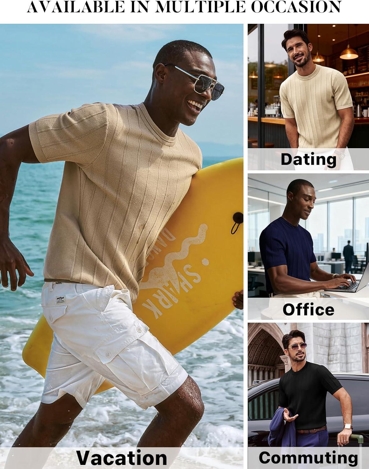 imagePJ PAUL JONES Mens TShirts Short Sleeve Crewneck Knit Texture Shirt Fashion Casual Stretch Tee ShirtsDark Blue