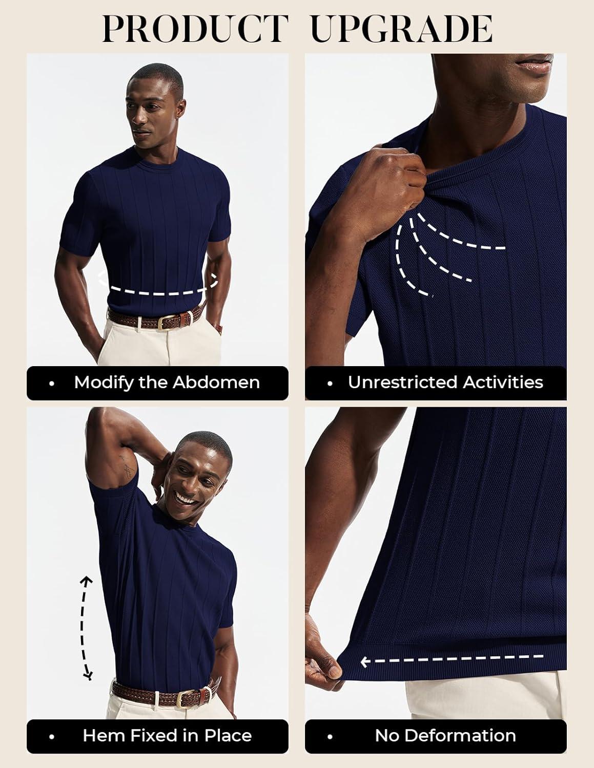 imagePJ PAUL JONES Mens TShirts Short Sleeve Crewneck Knit Texture Shirt Fashion Casual Stretch Tee ShirtsDark Blue