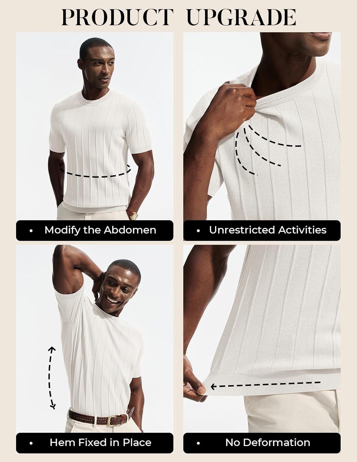 imagePJ PAUL JONES Mens TShirts Short Sleeve Crewneck Knit Texture Shirt Fashion Casual Stretch Tee ShirtsOffwhite