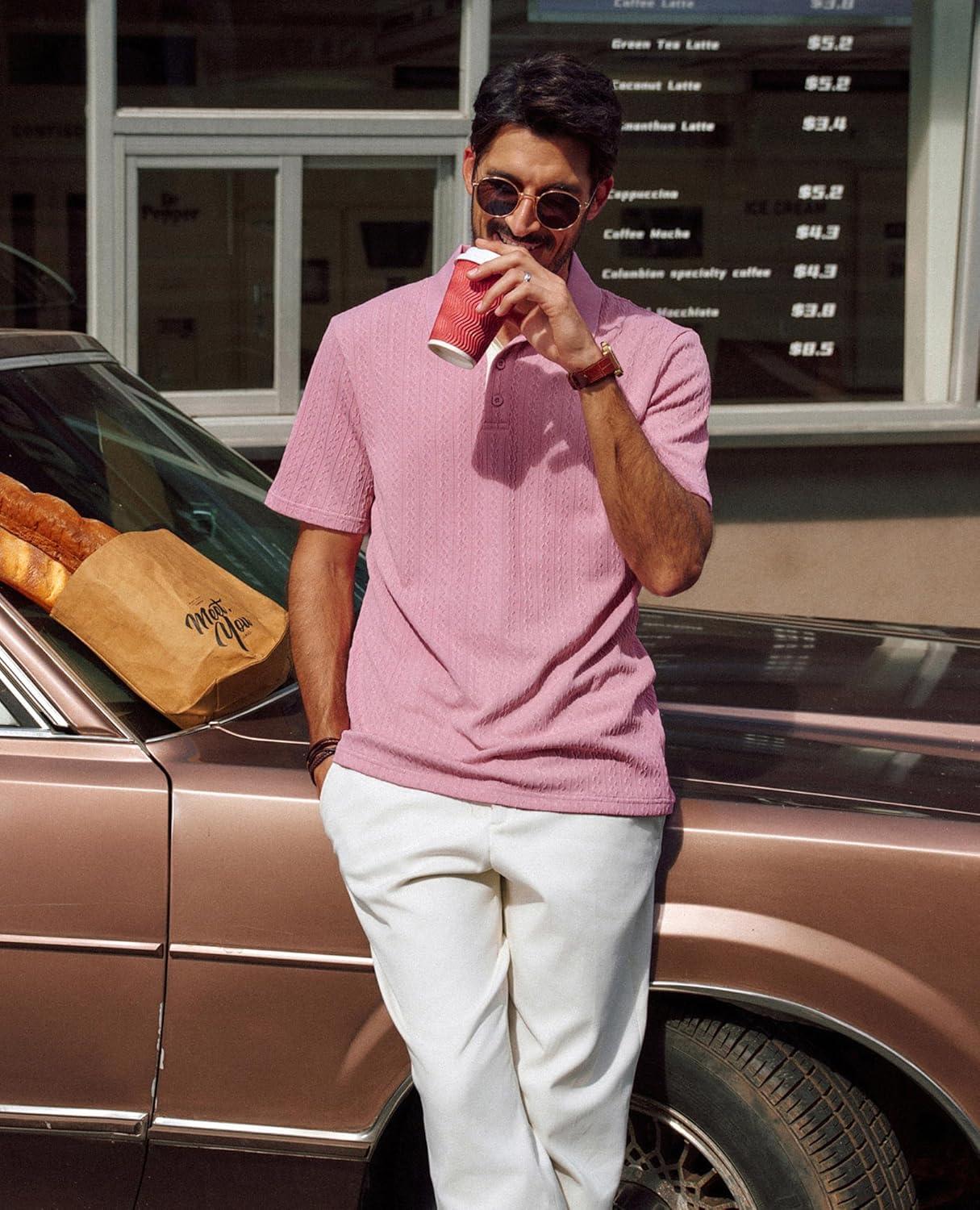 imagePJ PAUL JONES Mens Textured Short Sleeve Polo ShirtPink