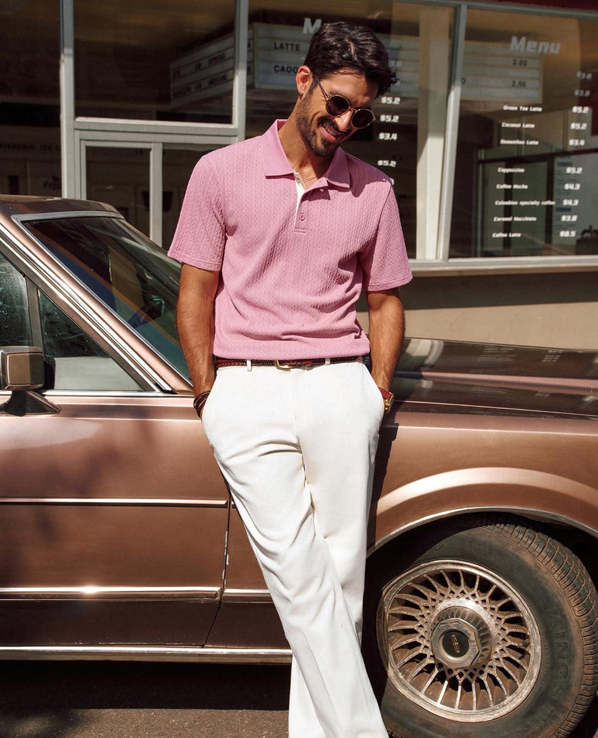 imagePJ PAUL JONES Mens Textured Short Sleeve Polo ShirtPink