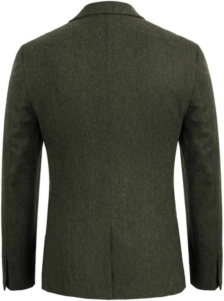 imagePJ PAUL JONES Mens Tweed Blazer Vintage Wool Blend Blazers Herringbone Two Button Sport CoatArmy Green
