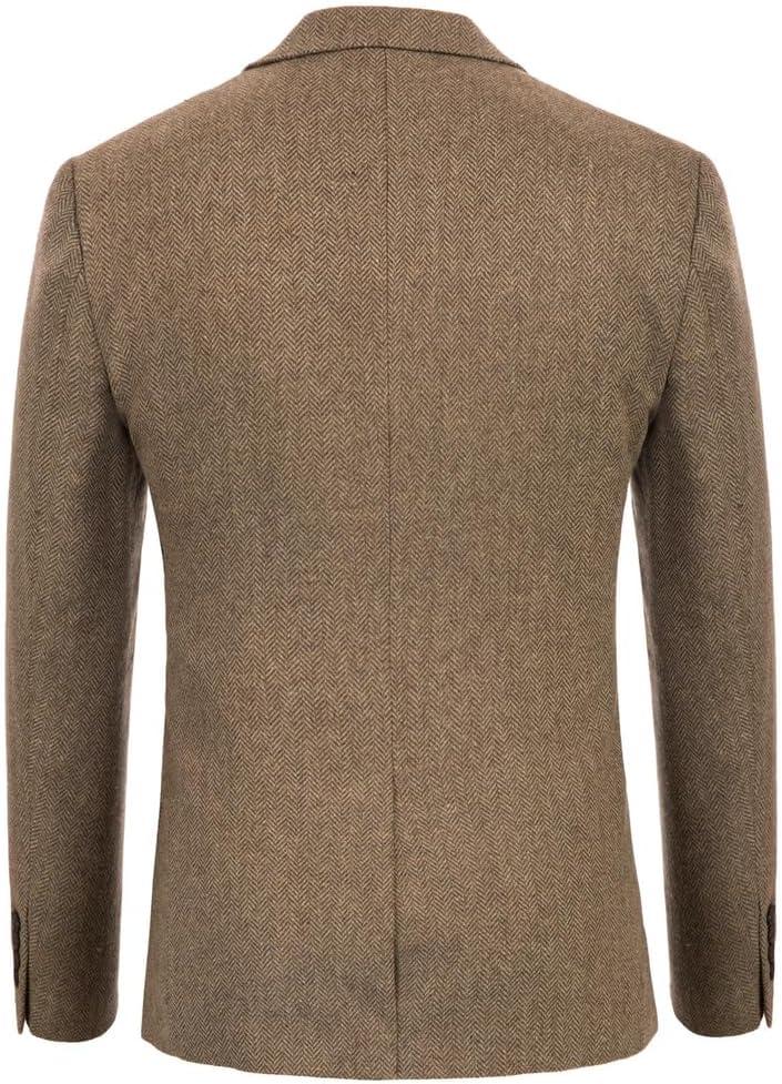 imagePJ PAUL JONES Mens Tweed Blazer Vintage Wool Blend Blazers Herringbone Two Button Sport CoatCoffee