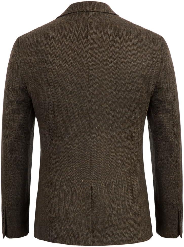 imagePJ PAUL JONES Mens Tweed Blazer Vintage Wool Blend Blazers Herringbone Two Button Sport CoatDark Brown