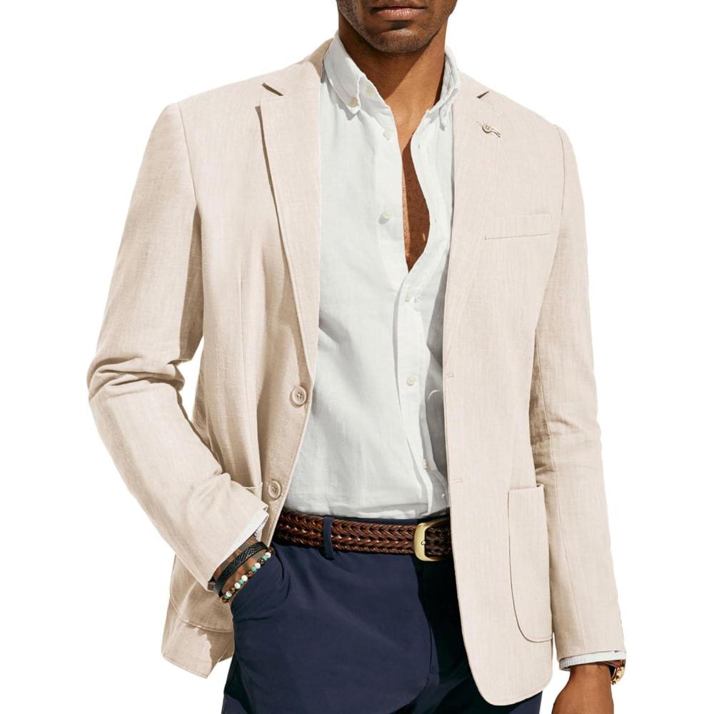 imagePJ PAUL JONES Mens Casual Blazer Lightweight Linen Sport Coat 2 Button Unlined Suit JacketsApricot