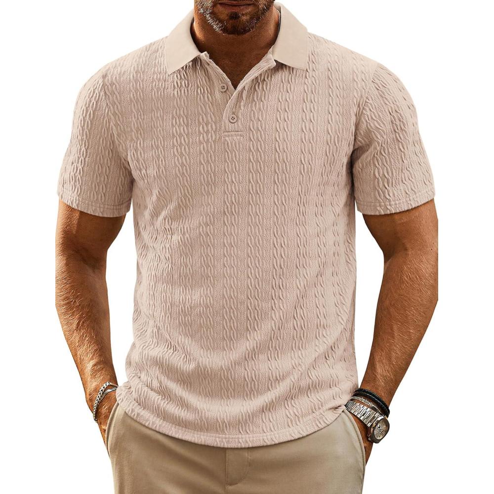 imagePJ PAUL JONES Mens Polo Shirts Short Sleeve Casual Collared Summer Vacation Shirts Golf Polo ShirtsApricot