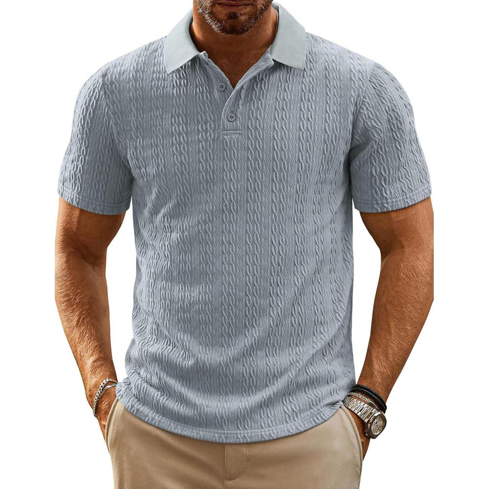 imagePJ PAUL JONES Mens Polo Shirts Short Sleeve Casual Collared Summer Vacation Shirts Golf Polo ShirtsBlue Gray