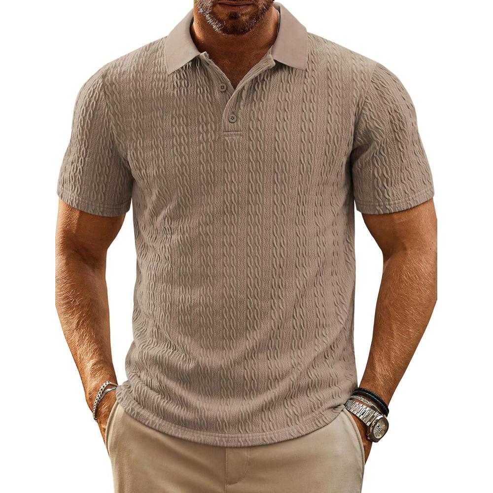 imagePJ PAUL JONES Mens Polo Shirts Short Sleeve Casual Collared Summer Vacation Shirts Golf Polo ShirtsKhaki