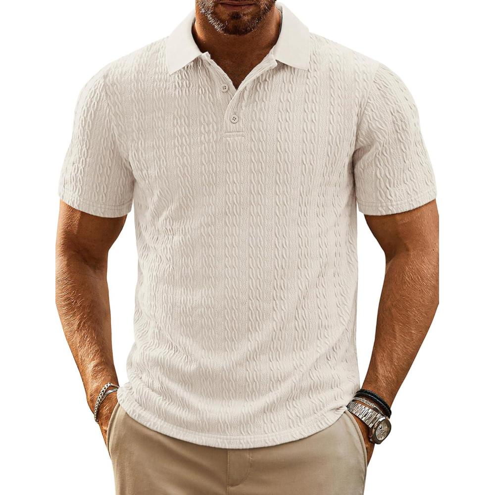 imagePJ PAUL JONES Mens Polo Shirts Short Sleeve Casual Collared Summer Vacation Shirts Golf Polo ShirtsLight Apricot