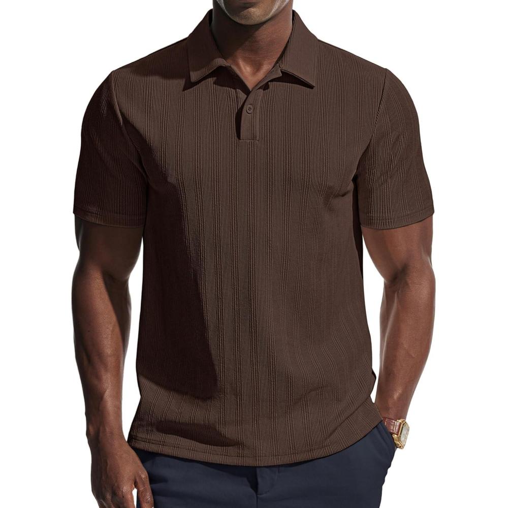 imagePJ PAUL JONES Mens Polo Shirts Short Sleeve Knit Polo Casaul Collared Polo Shirts WrinkleFree Golf PoloCoffee