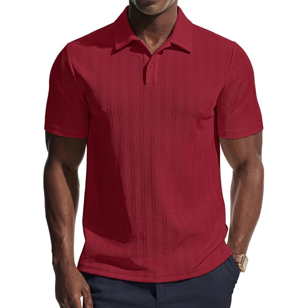 imagePJ PAUL JONES Mens Polo Shirts Short Sleeve Knit Polo Casaul Collared Polo Shirts WrinkleFree Golf PoloRed