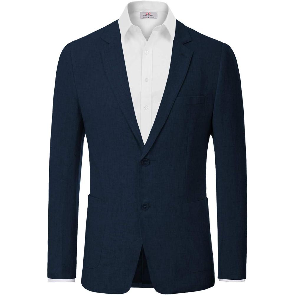 imagePJ PAUL JONES Mens Slim Fit Lightweight Linen Jacket Tailored Blazer Sport CoatNavy