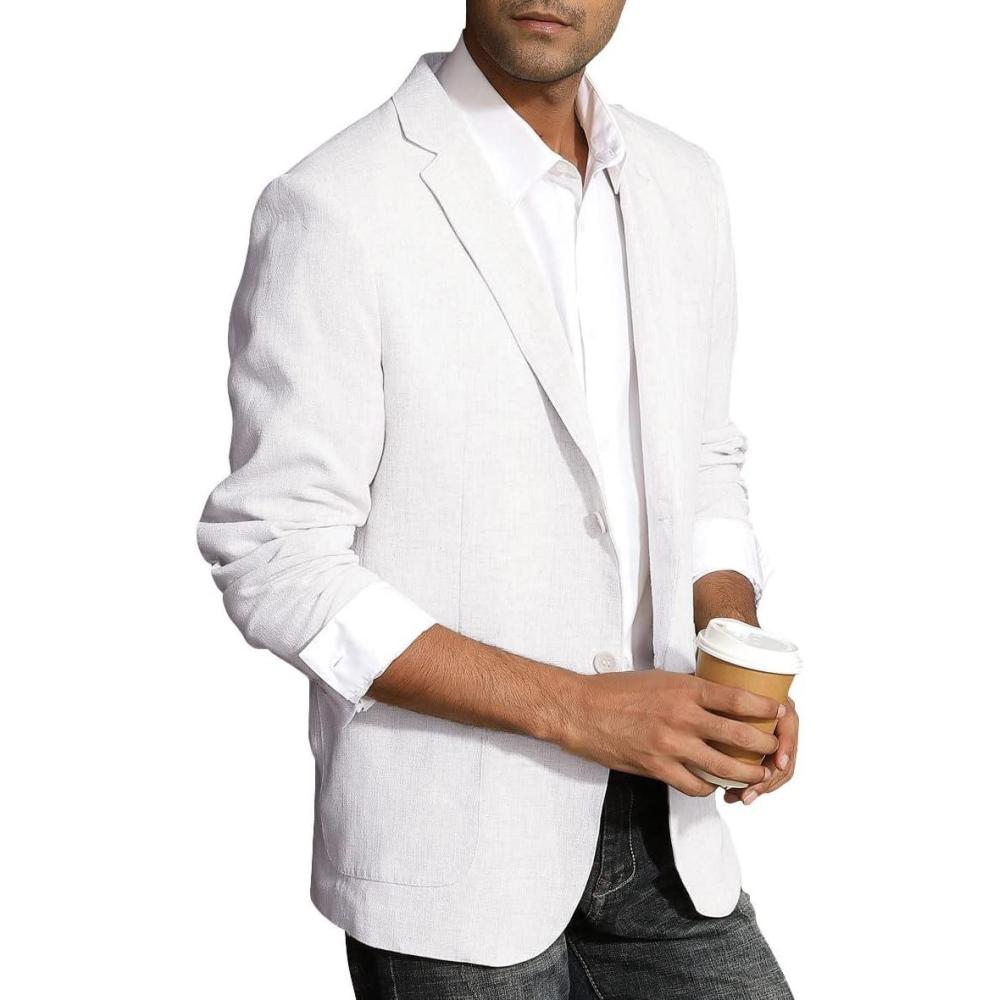 imagePJ PAUL JONES Mens Slim Fit Lightweight Linen Jacket Tailored Blazer Sport CoatWhite