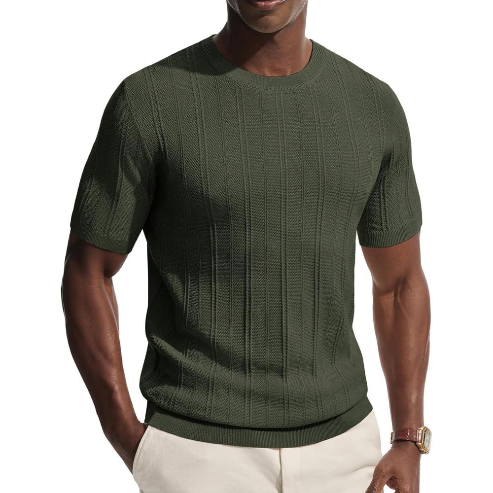 imagePJ PAUL JONES Mens TShirts Crew Neck T Shirts Short Sleeve Knit Shirt Casual Ribbed Top Basic Pullover TeesArmy Green