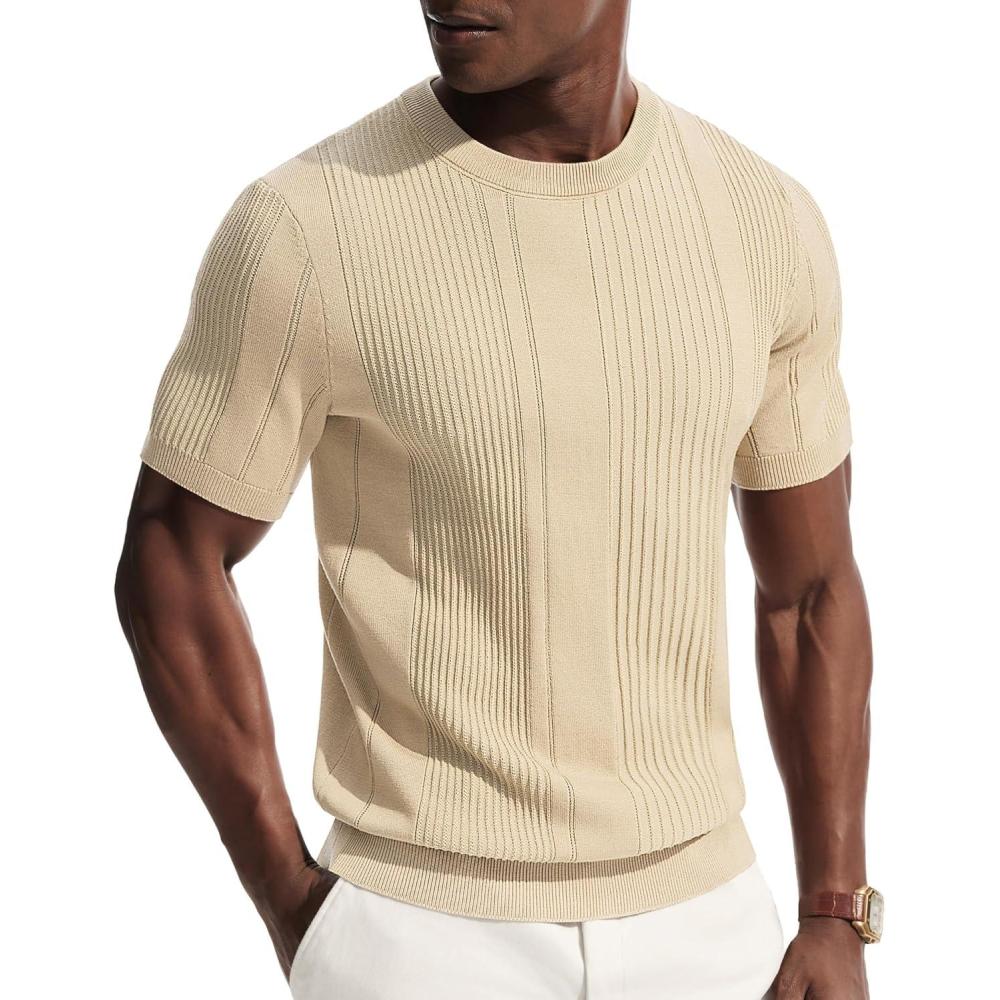 imagePJ PAUL JONES Mens TShirts Knit Tee Shirt Textured Crewneck Tee Short Sleeves T ShirtApricot