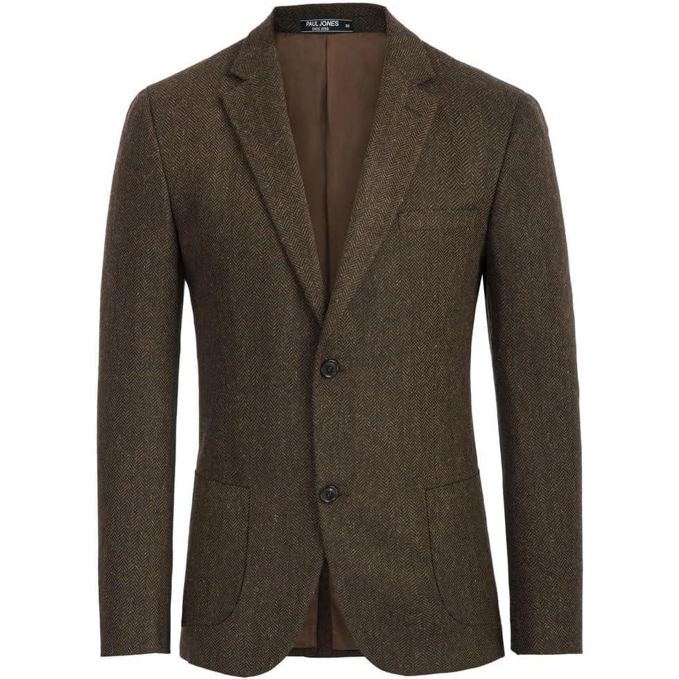 imagePJ PAUL JONES Mens Tweed Blazer Vintage Wool Blend Blazers Herringbone Two Button Sport CoatDark Brown