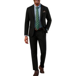 PJ PAUL JONES Mens 2 Piece Suit Vintage Herringbone Tweed Suits 2 Button Peak Lapel Blazer Pants Set(Black)