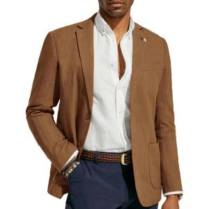 PJ PAUL JONES Mens Casual Blazer Lightweight Linen Sport Coat 2 Button Unlined Suit Jackets(Brown)