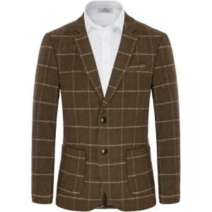PJ PAUL JONES Men’s Herringbone Tweed Blazer British Wool Blend Sport Coat Jacket(Coffe-plaid)