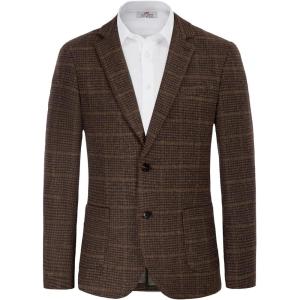 PJ PAUL JONES Men’s Herringbone Tweed Blazer British Wool Blend Sport Coat Jacket(Wine Red)