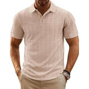 PJ PAUL JONES Mens Polo Shirts Short Sleeve Casual Collared Summer Vacation Shirts Golf Polo Shirts(Apricot)