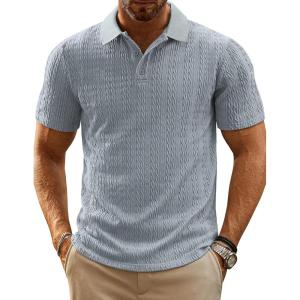 PJ PAUL JONES Mens Polo Shirts Short Sleeve Casual Collared Summer Vacation Shirts Golf Polo Shirts(Blue Gray)