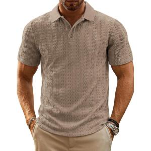 PJ PAUL JONES Mens Polo Shirts Short Sleeve Casual Collared Summer Vacation Shirts Golf Polo Shirts(Khaki)