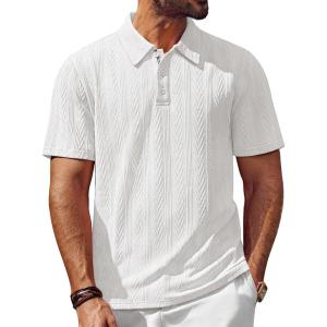 PJ PAUL JONES Mens Polo Shirts Short Sleeve Casual Textured Knit Polo Shirt for Men Goft Collared(White)