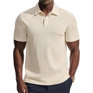 PJ PAUL JONES Mens Polo Shirts Short Sleeve Knit Polo Casaul Collared Polo Shirts Wrinkle-Free Golf Polo(Beige)