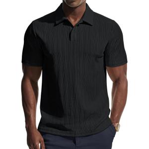 PJ PAUL JONES Mens Polo Shirts Short Sleeve Knit Polo Casaul Collared Polo Shirts Wrinkle-Free Golf Polo(Black)