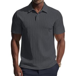 PJ PAUL JONES Mens Polo Shirts Short Sleeve Knit Polo Casaul Collared Polo Shirts Wrinkle-Free Golf Polo(Dark Grey)