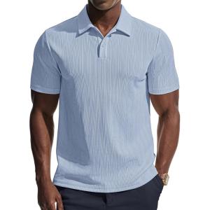 PJ PAUL JONES Mens Polo Shirts Short Sleeve Knit Polo Casaul Collared Polo Shirts Wrinkle-Free Golf Polo(Light Blue)