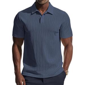 PJ PAUL JONES Mens Polo Shirts Short Sleeve Knit Polo Casaul Collared Polo Shirts Wrinkle-Free Golf Polo(Navy Blue)