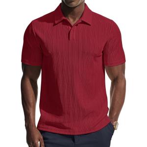PJ PAUL JONES Mens Polo Shirts Short Sleeve Knit Polo Casaul Collared Polo Shirts Wrinkle-Free Golf Polo(Red)