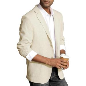 PJ PAUL JONES Men’s Slim Fit Lightweight Linen Jacket Tailored Blazer Sport Coat(Apricot)
