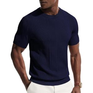 PJ PAUL JONES Mens T-Shirts Knit Tee Shirt Textured Crewneck Tee Short Sleeves T Shirt(Navy Blue)