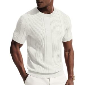 PJ PAUL JONES Mens T-Shirts Knit Tee Shirt Textured Crewneck Tee Short Sleeves T Shirt(White)