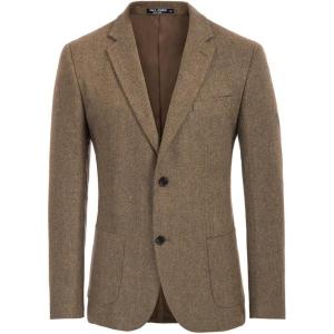 PJ PAUL JONES Mens Tweed Blazer Vintage Wool Blend Blazers Herringbone Two Button Sport Coat(Coffee)
