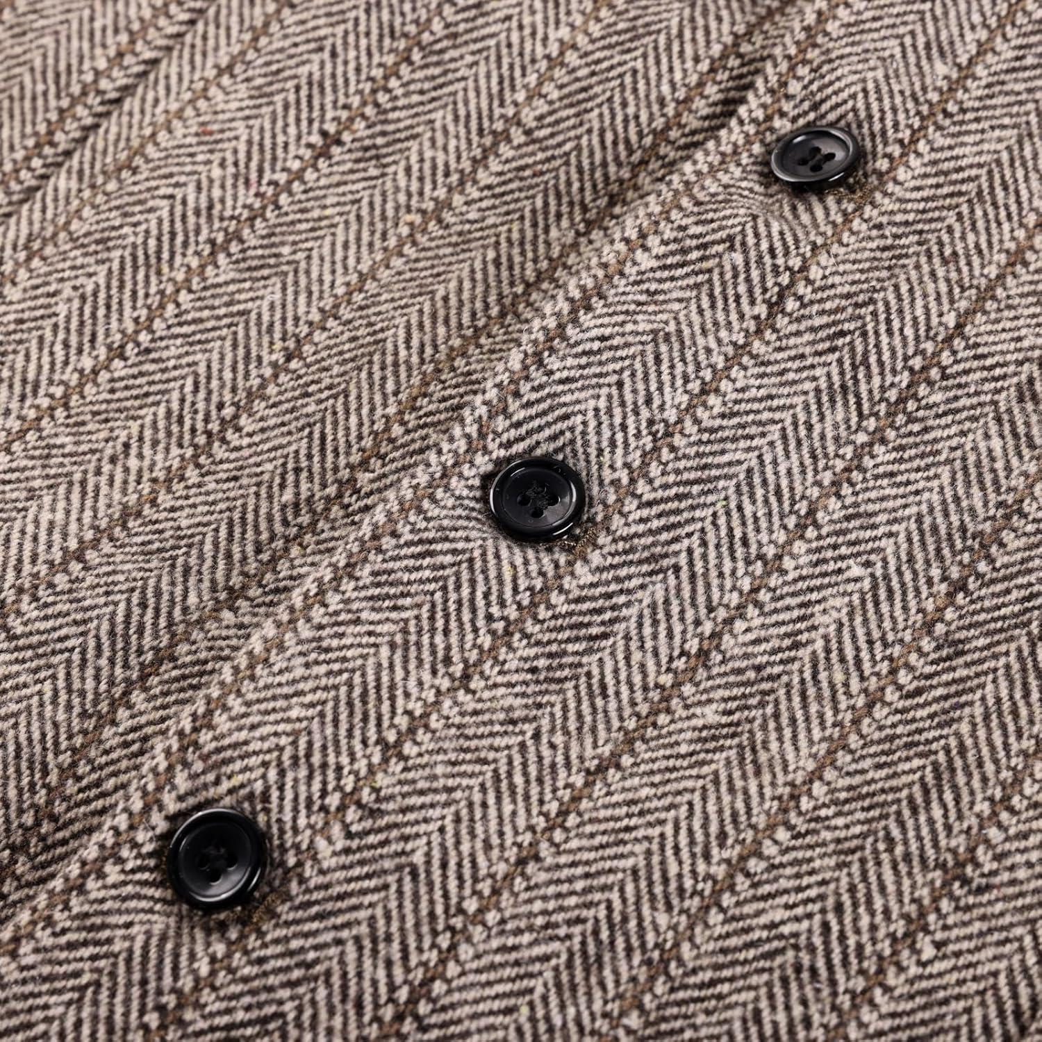 imagePJ PAUL JONES Mens Herringbone Tweed Suit Vest Casual Wool Blend WaistcoatCoffee Stripes Brown Herringbone