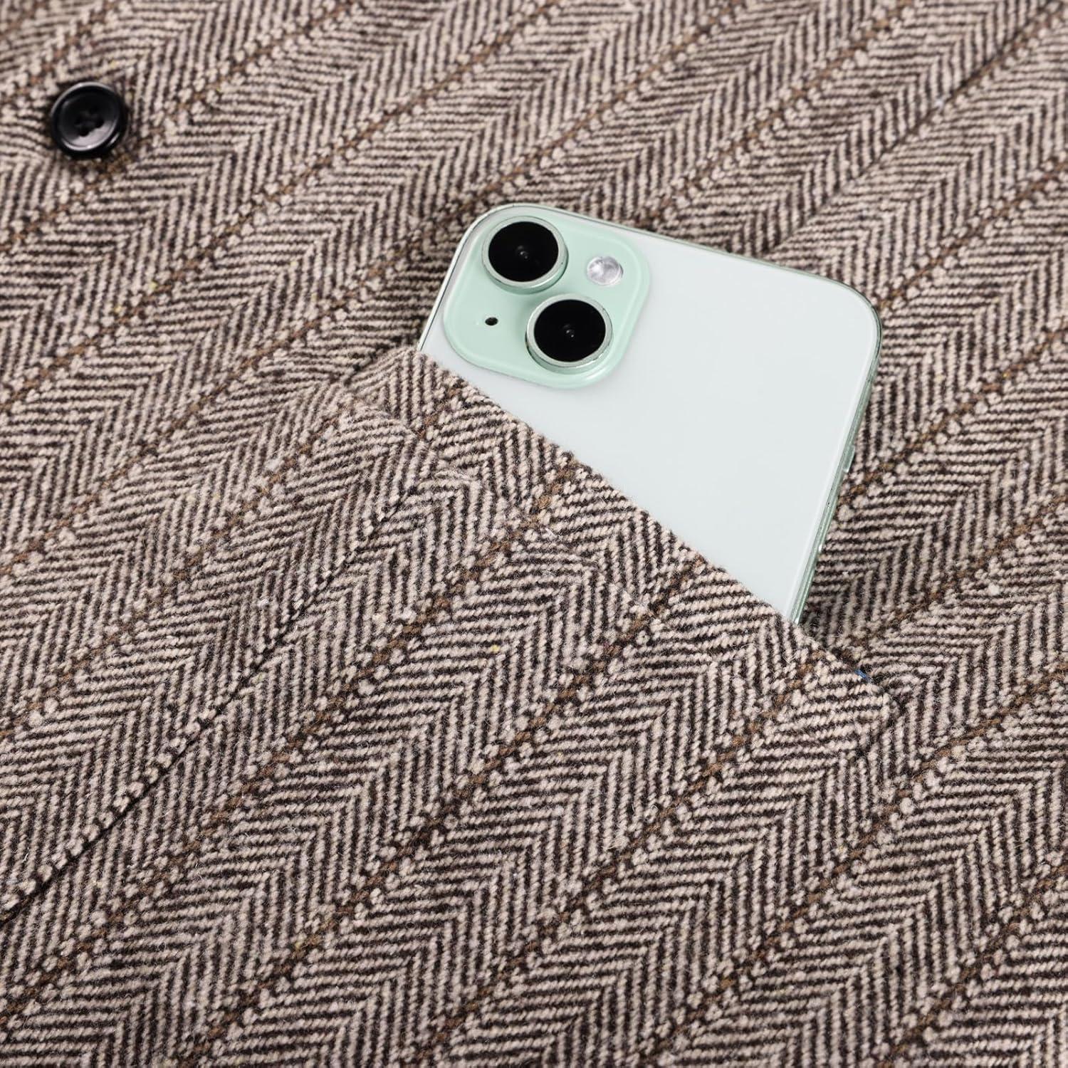 imagePJ PAUL JONES Mens Herringbone Tweed Suit Vest Casual Wool Blend WaistcoatCoffee Stripes Brown Herringbone